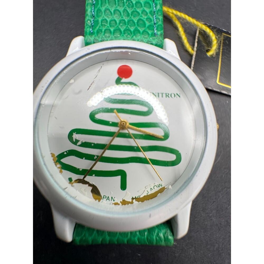 Vintage Unitron Quartz Christmas Tree White Bezel Green Band Watch New